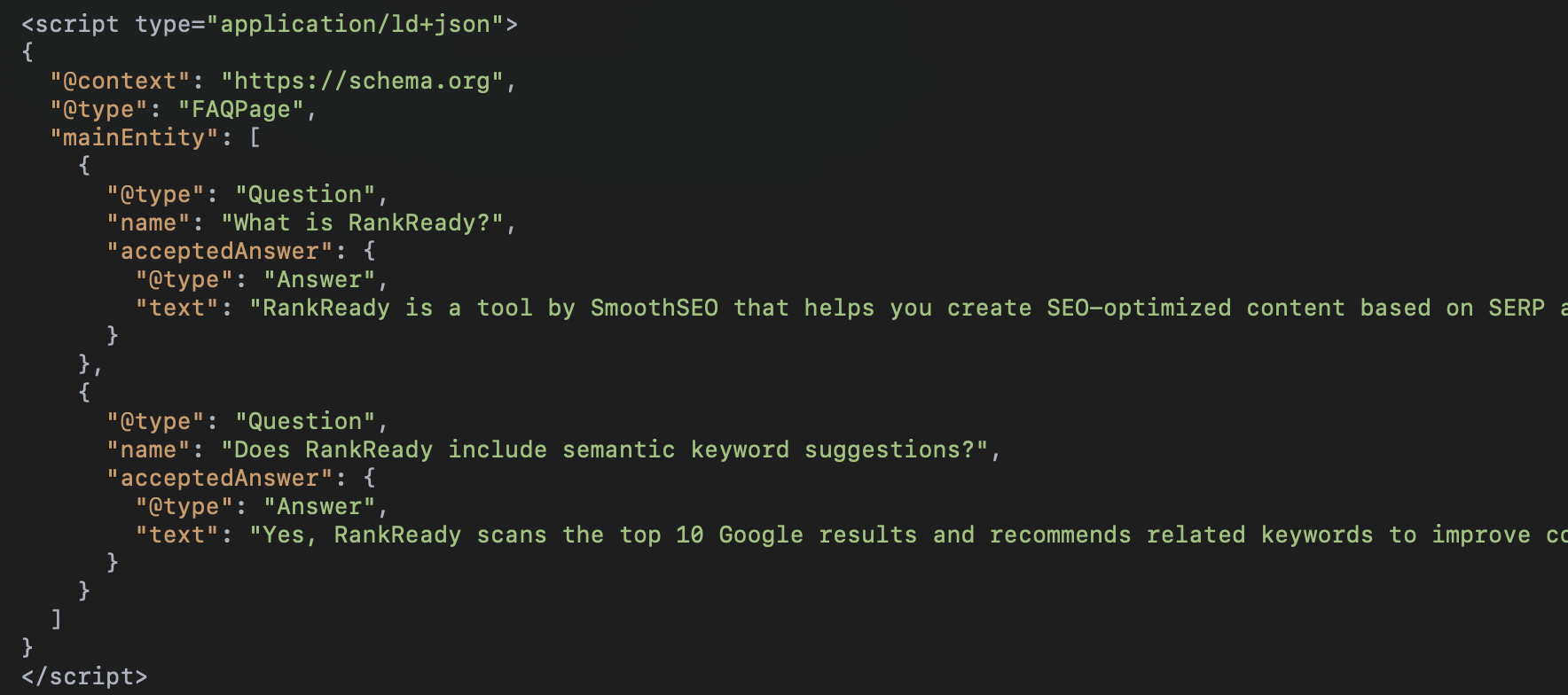 A JSON-LD mark up for an FAQ<br>